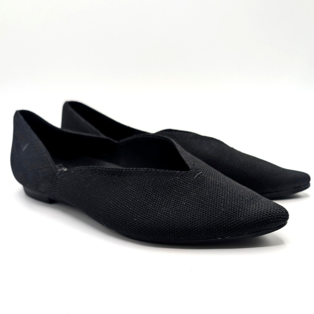 Vivaia 7 Black Pointed Toe Knit Flats V-Cut Vamp Sustainable Slip On Shoes